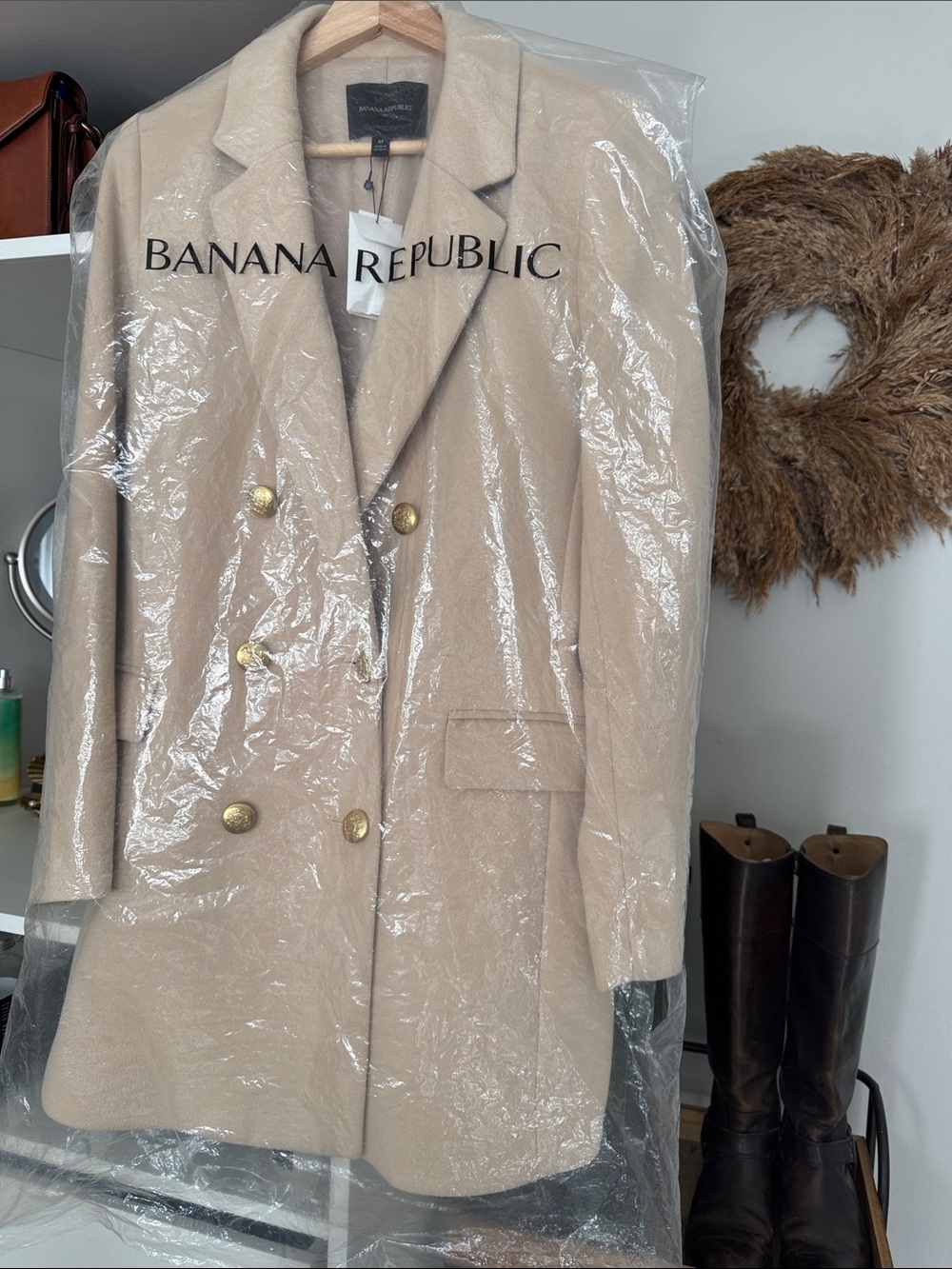 Banana Republic Double-Breasted Pea Coat in Beige with Gold Buttons - Picture 8 of 8